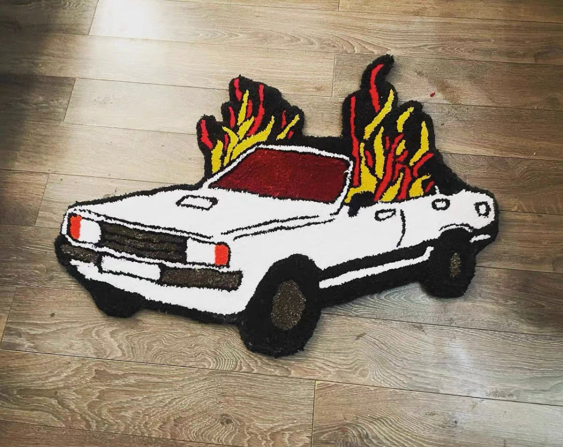 Car Engine Rug Flaming Car Hand Tufted Rug – Oasis Studio