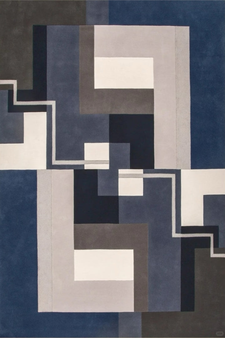 Cerulean Cubes Hand Tufted Rug