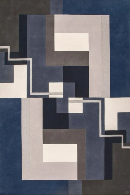 Cerulean Cubes Hand Tufted Rug